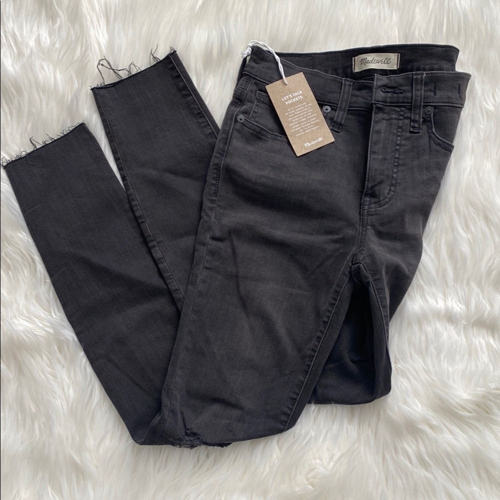 Distressed Black High Rise Madewell Skinny Jeans